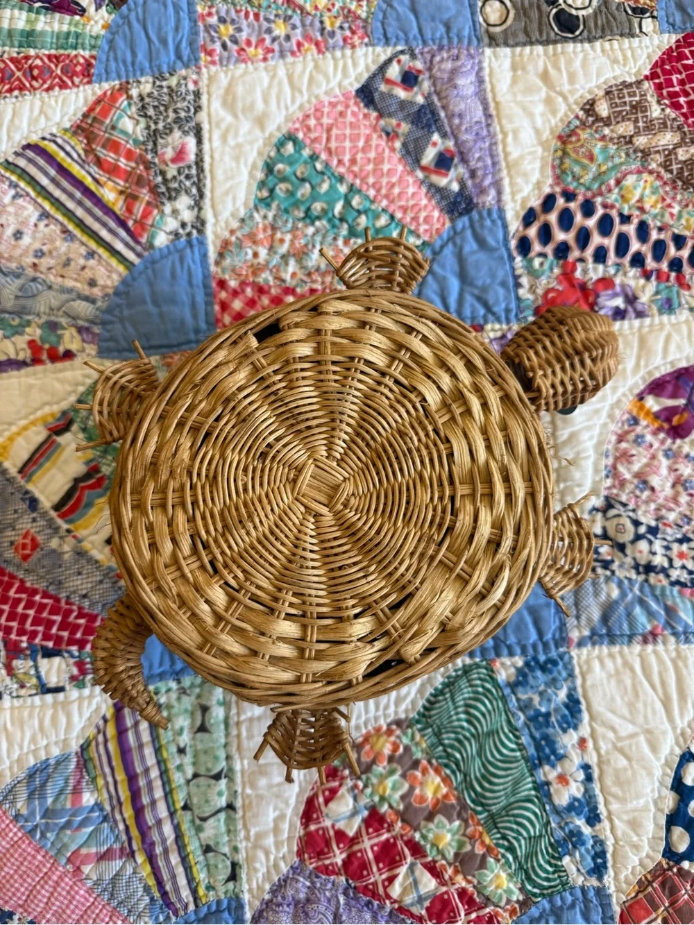 Handwoven Brown Wicker Turtle Basket - Decorative Home Accent